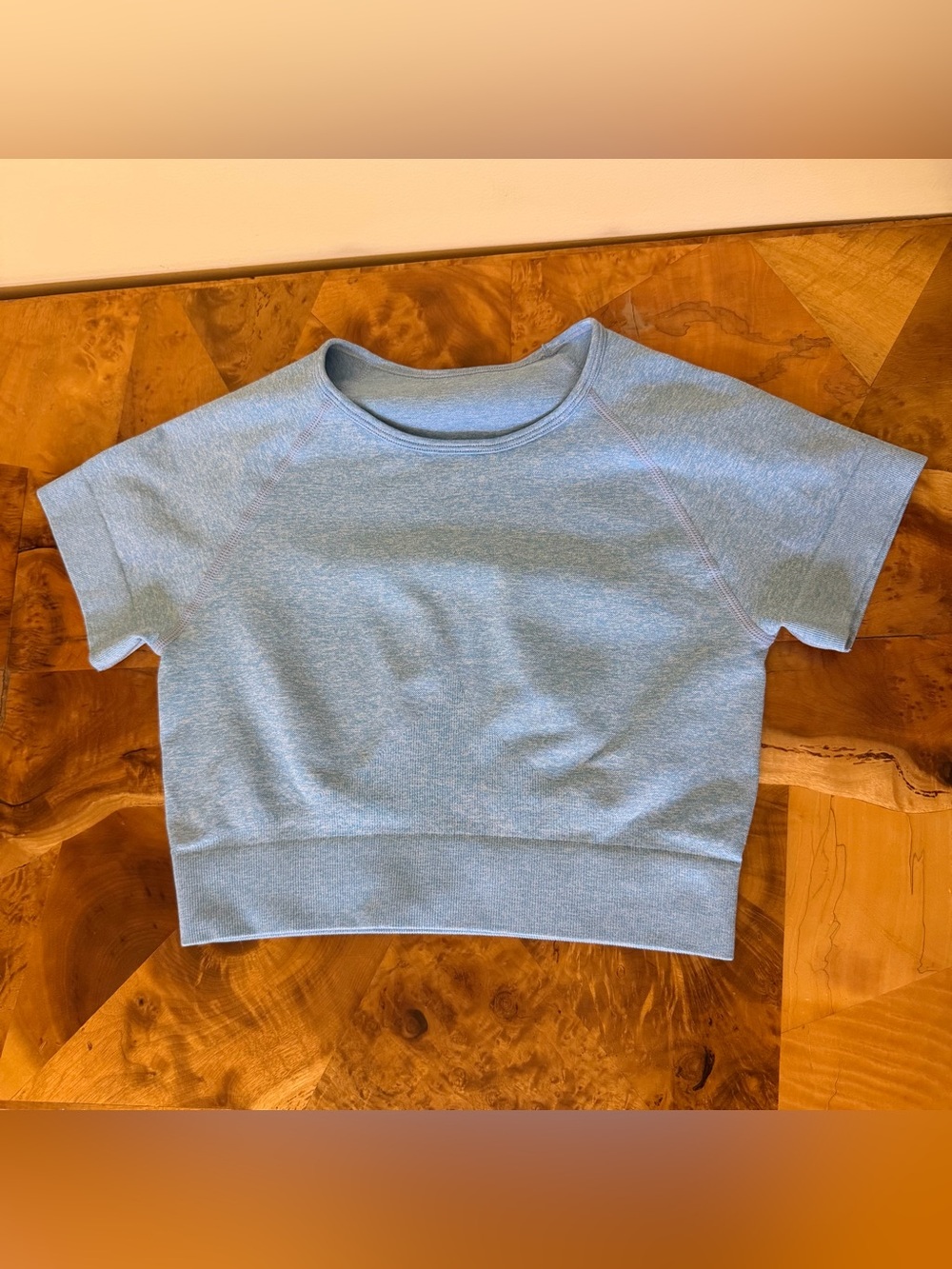 Women’s Light Blue Crop Sweatshirt - Casual Short Sleeve Top